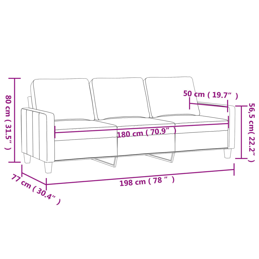 vidaXL Canapé à 3 places Marron 180 cm Tissu