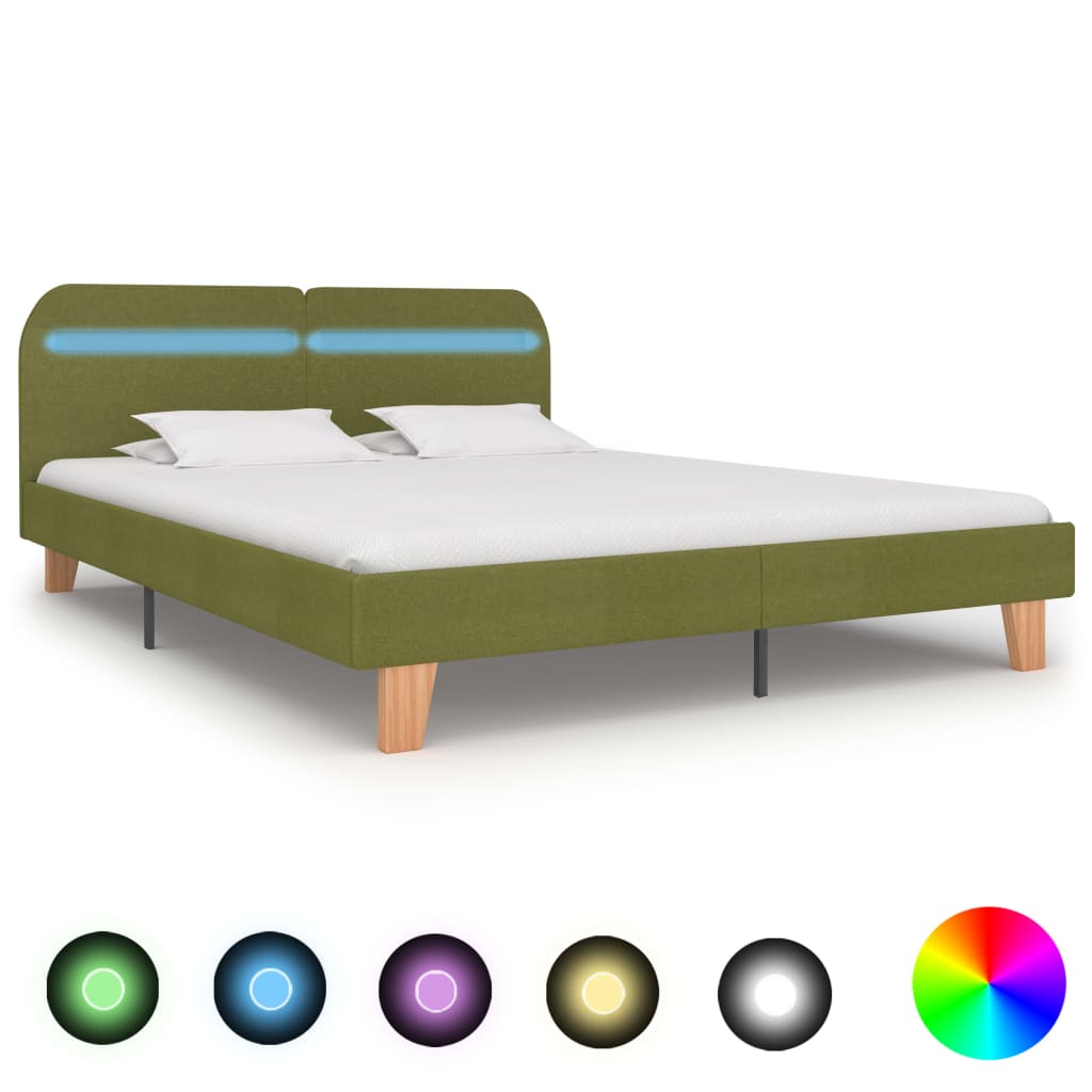 vidaXL Cadre de lit avec LED sans matelas vert tissu 180x200 cm