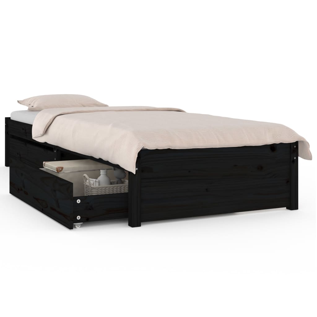 vidaXL Cadre de lit avec tiroirs Noir 90x200 cm