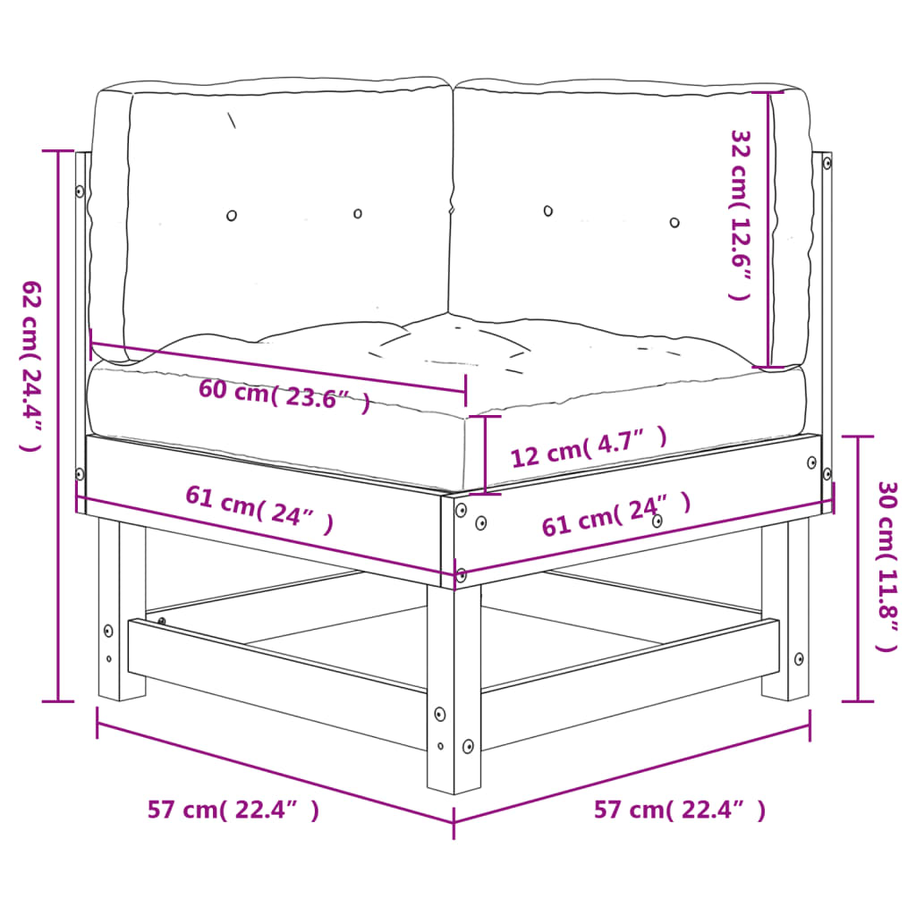 vidaXL Canapé d'angle avec coussins bois de pin imprégné