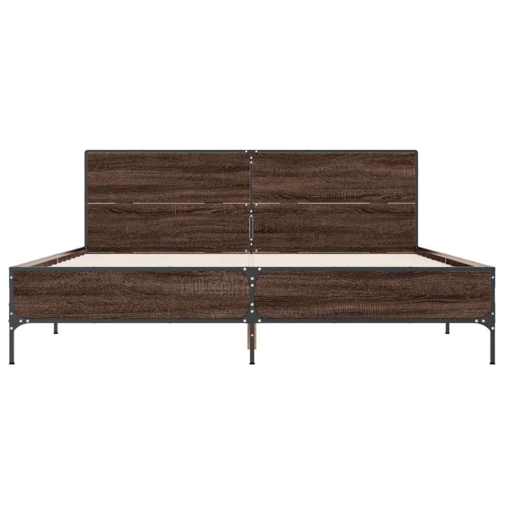 vidaXL Cadre de lit chêne marron 120x200 cm bois d'ingénierie et métal