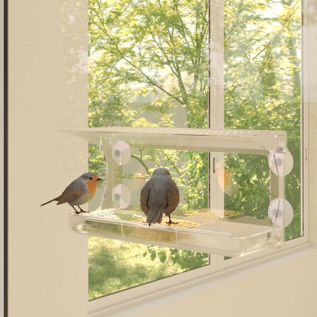 vidaXL Mangeoires à oiseaux de fenêtre 2 pcs Acrylique 30x12x15 cm