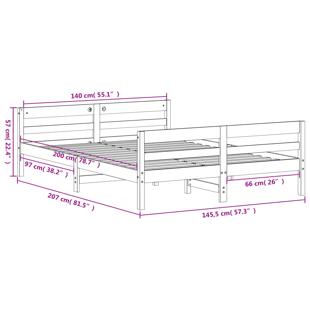 vidaXL Cadre de lit sans matelas blanc 140x200 cm bois de pin massif