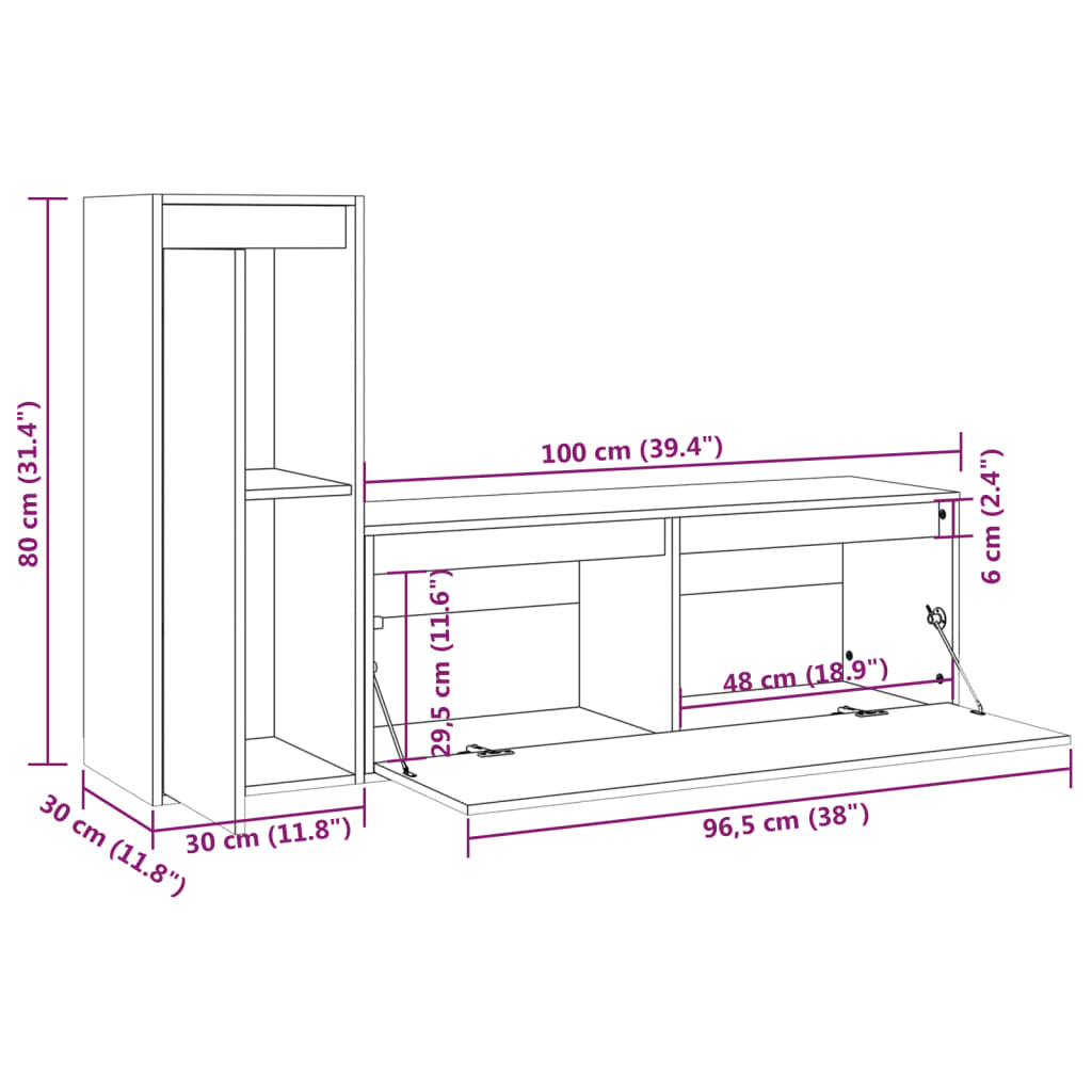 vidaXL Meubles TV 2 pcs Marron miel Bois massif de pin