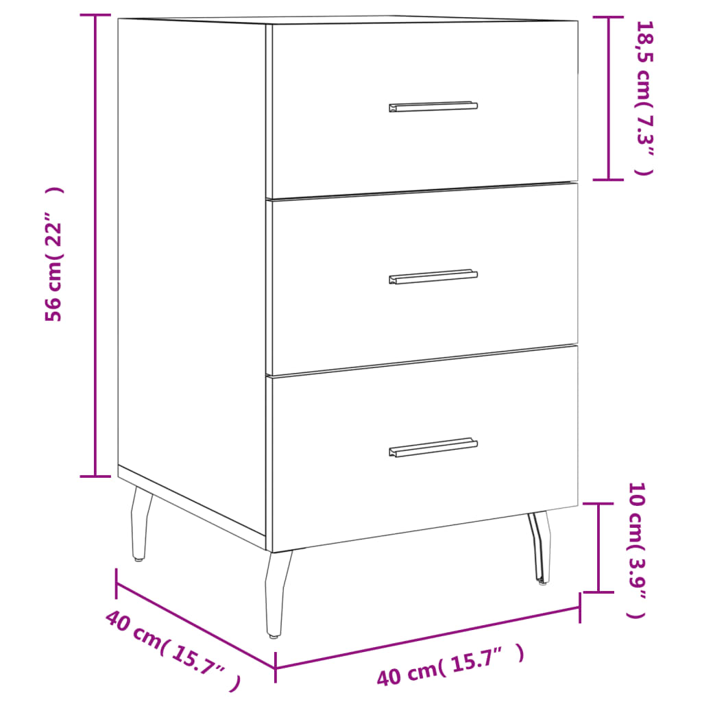 vidaXL Table de chevet blanc 40x40x66 cm bois d'ingénierie