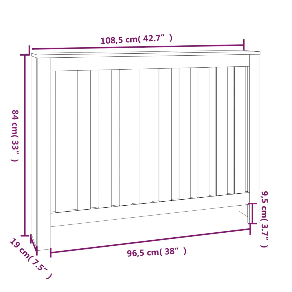 vidaXL Cache-radiateur Blanc 108,5x19x84 cm Bois massif de pin