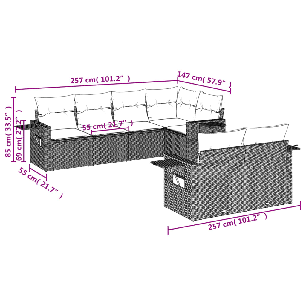 vidaXL Salon de jardin avec coussins 7 pcs gris clair résine tressée