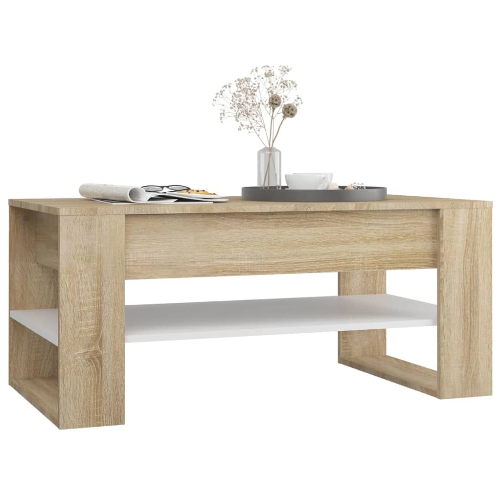 vidaXL Table basse blanc et chêne sonoma 102x55x45cm bois d'ingénierie