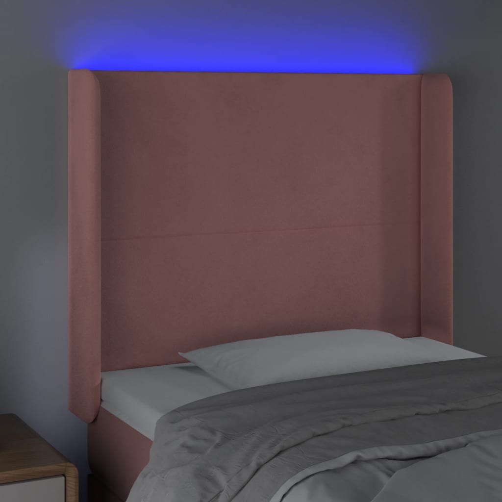 vidaXL Tête de lit à LED Rose 93x16x118/128 cm Velours