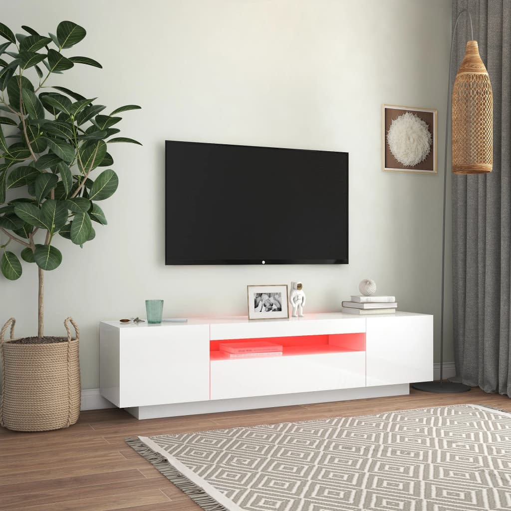vidaXL Meuble TV avec lumières LED Blanc brillant 160x35x40 cm