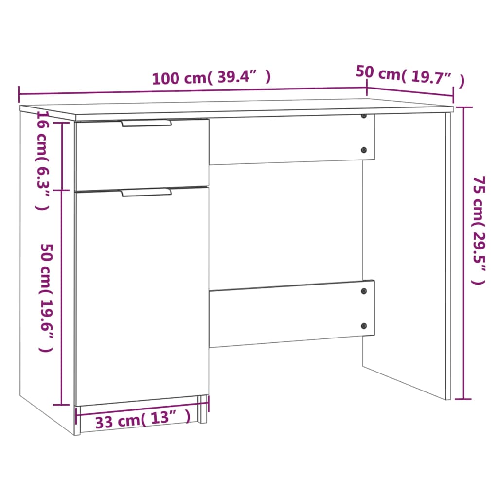 vidaXL Bureau Chêne sonoma 100x50x75 cm Bois d'ingénierie