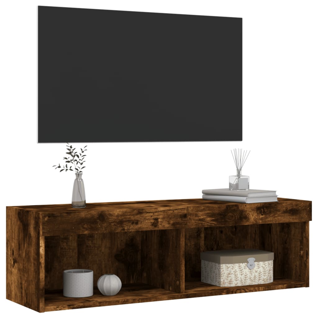 vidaXL Meuble TV avec lumières LED chêne fumé 100x30x30 cm