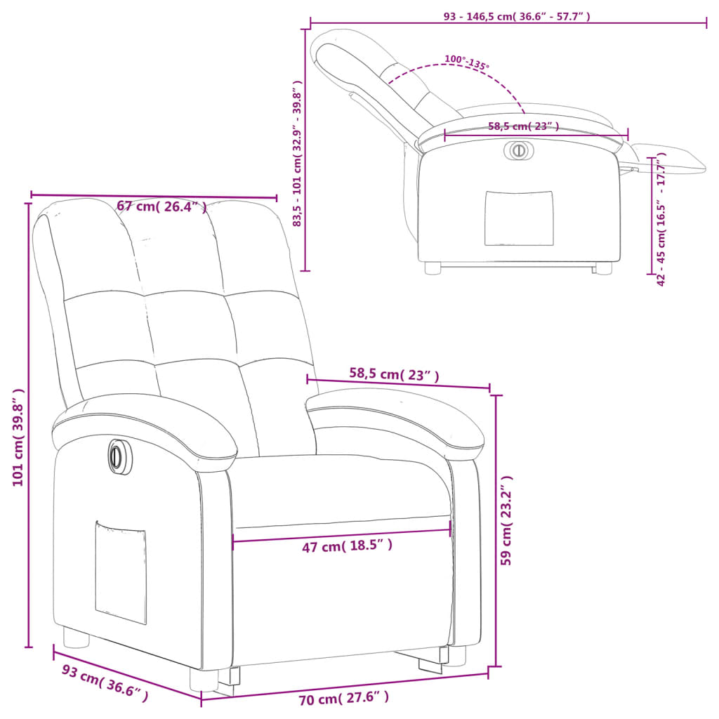 vidaXL Fauteuil inclinable électrique noir tissu