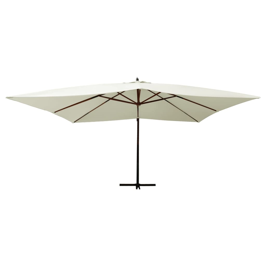 vidaXL Parasol en porte-à-faux avec mât en bois 400x300 cm Blanc sable