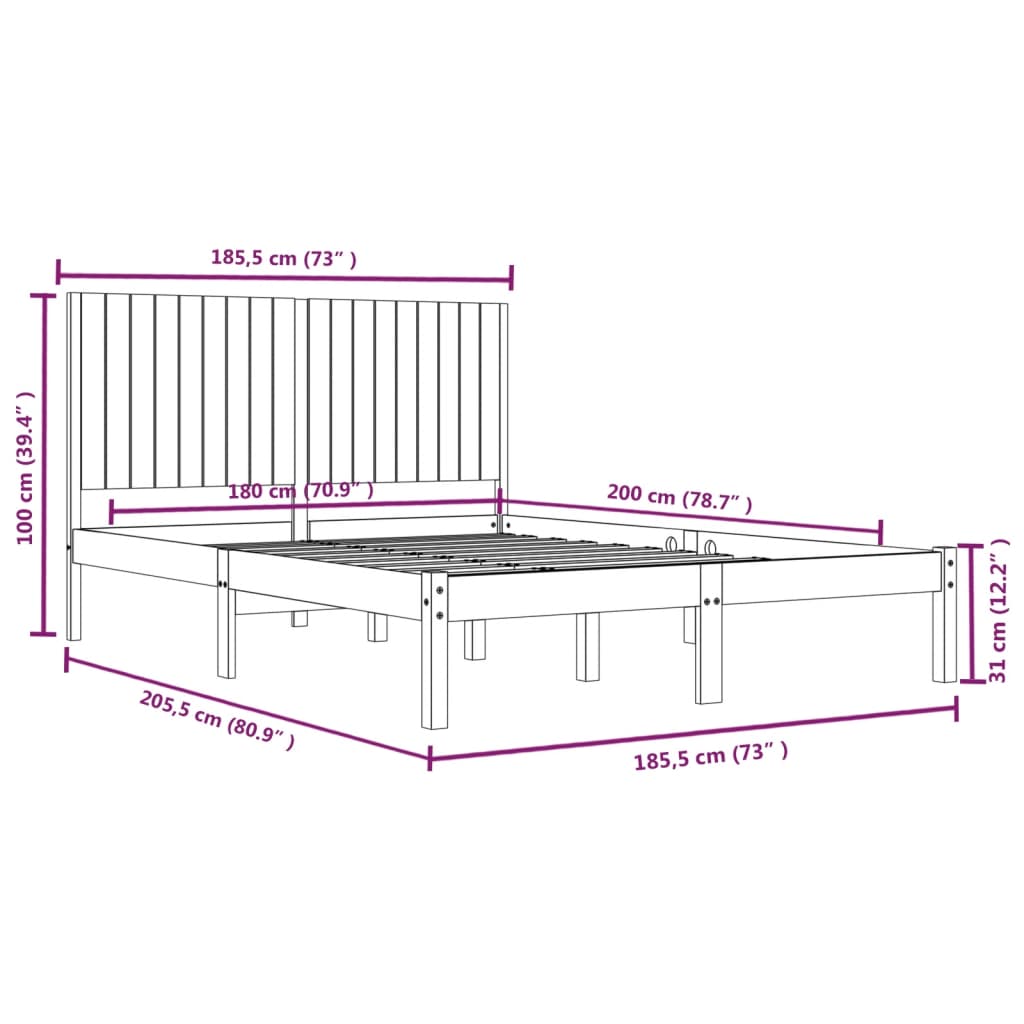 vidaXL Cadre de lit bois massif 180x200 cm super king