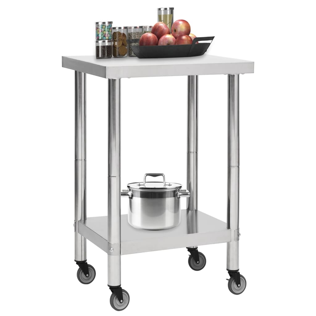 vidaXL Table de travail de cuisine avec roues 60x60x85 cm Inox