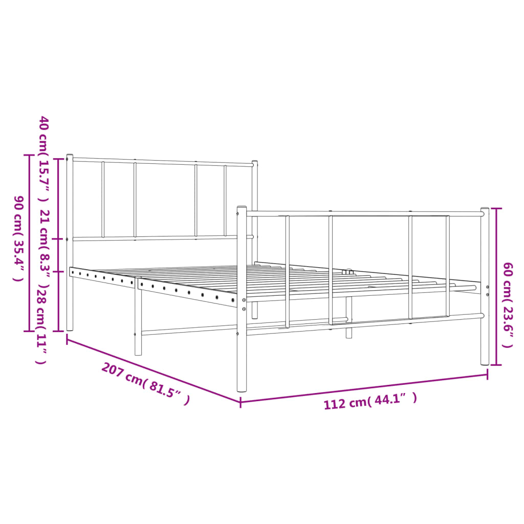 vidaXL Cadre de lit métal sans matelas et pied de lit blanc 107x203 cm