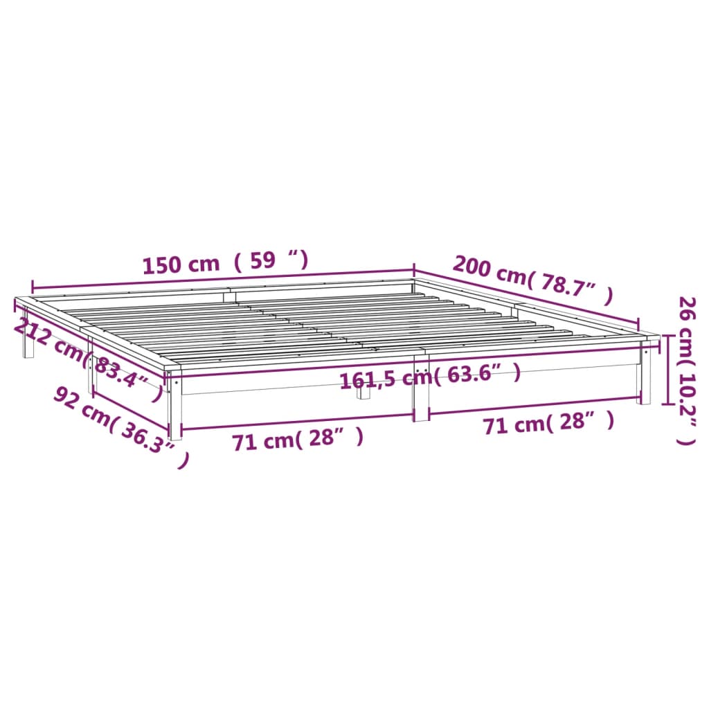 vidaXL Cadre de lit à LED marron miel 150x200cm très grand bois massif