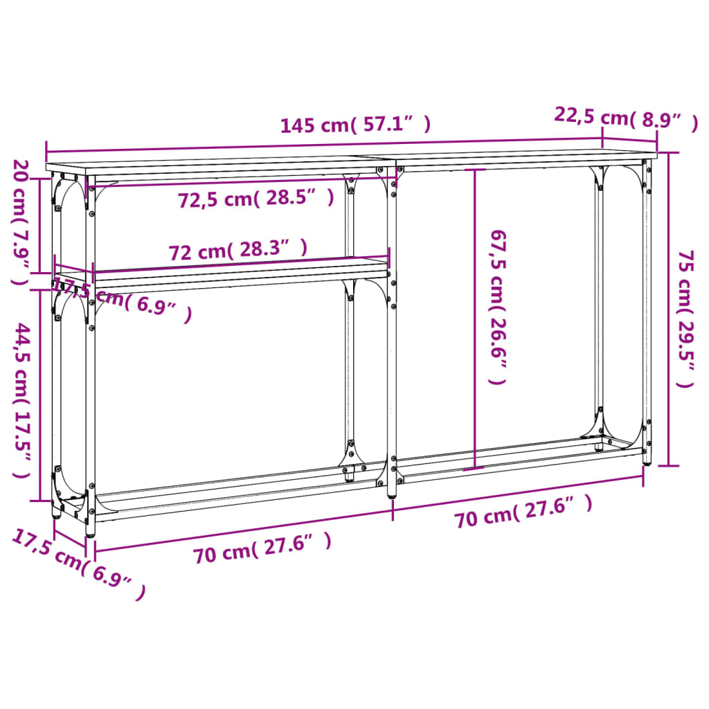 vidaXL Table console noir 145x22,5x75 cm bois d'ingénierie