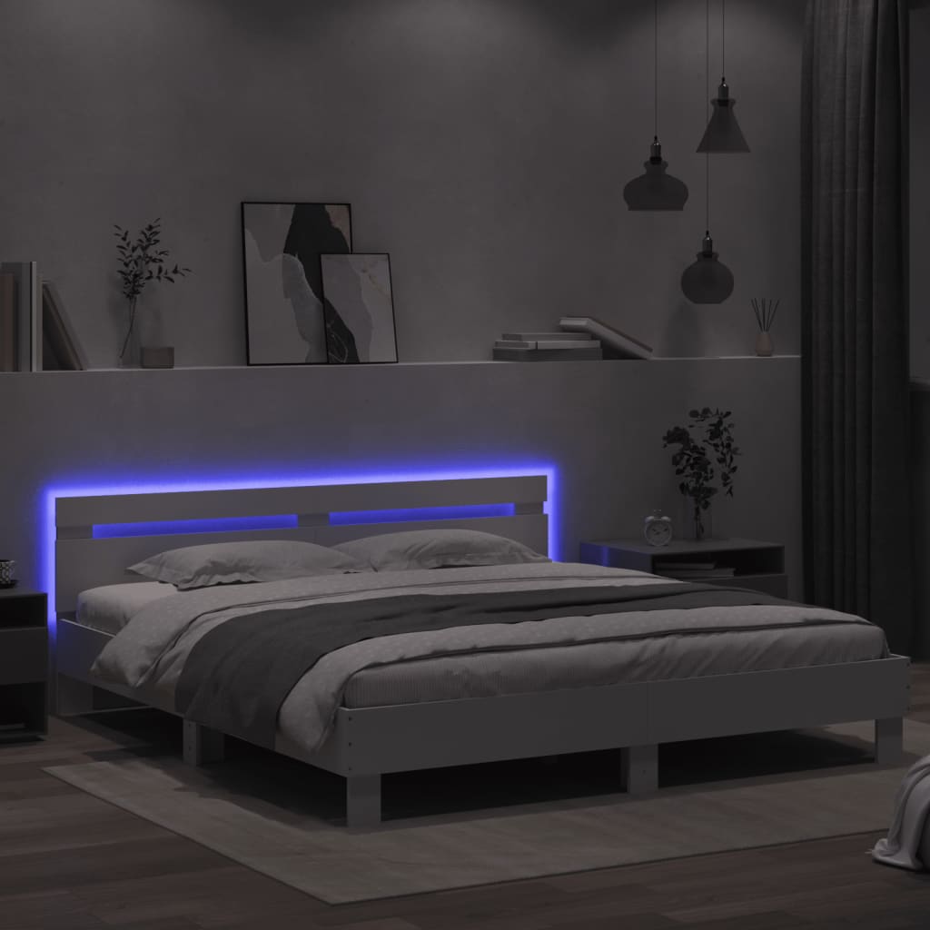 vidaXL Cadre de lit avec tête de lit et LED blanc 160x200 cm