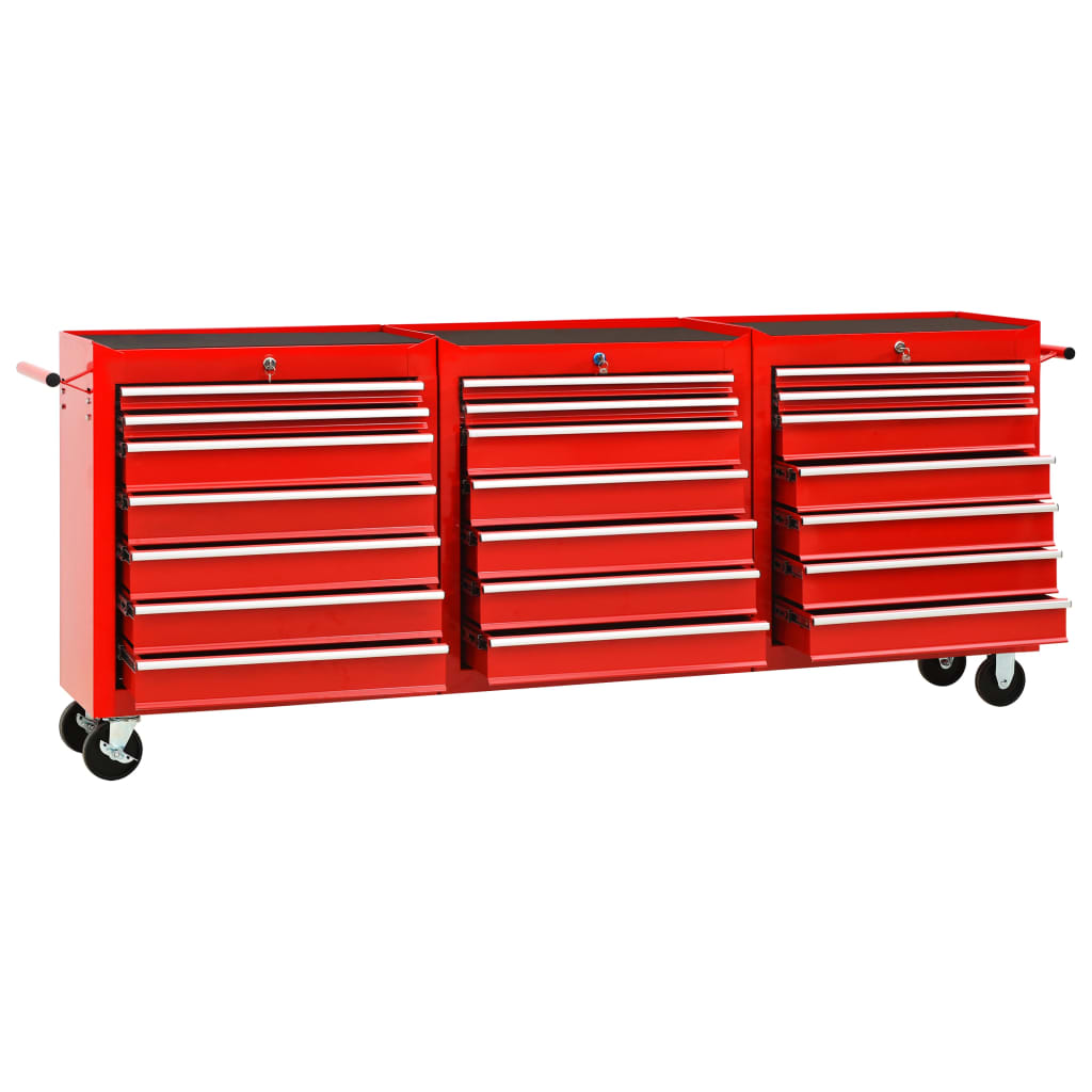vidaXL Chariot à outils avec 21 tiroirs Acier Rouge