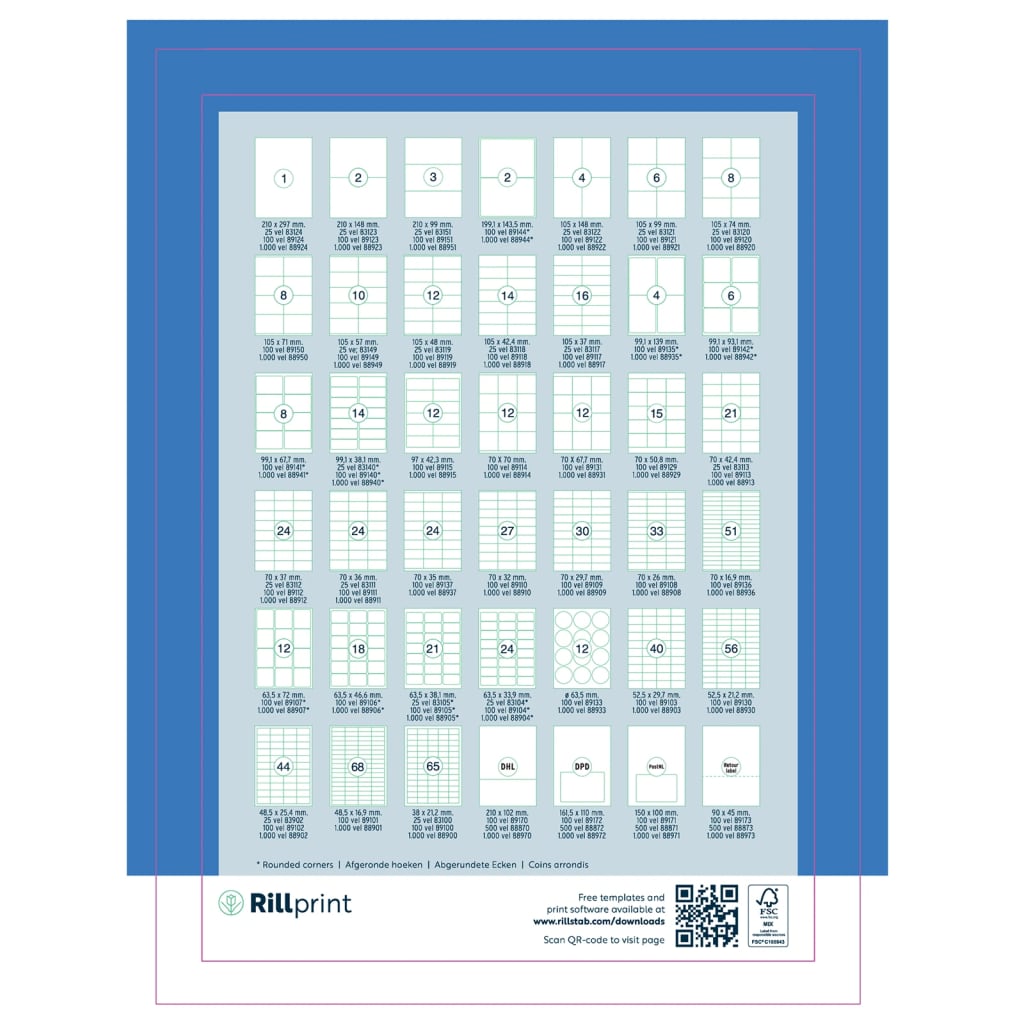rillprint Étiquettes autocollantes 210x148 mm 500 feuilles Blanc