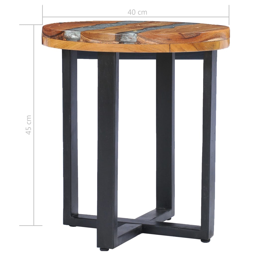 vidaXL Table basse 40x45 cm Bois de teck massif et polyrésine