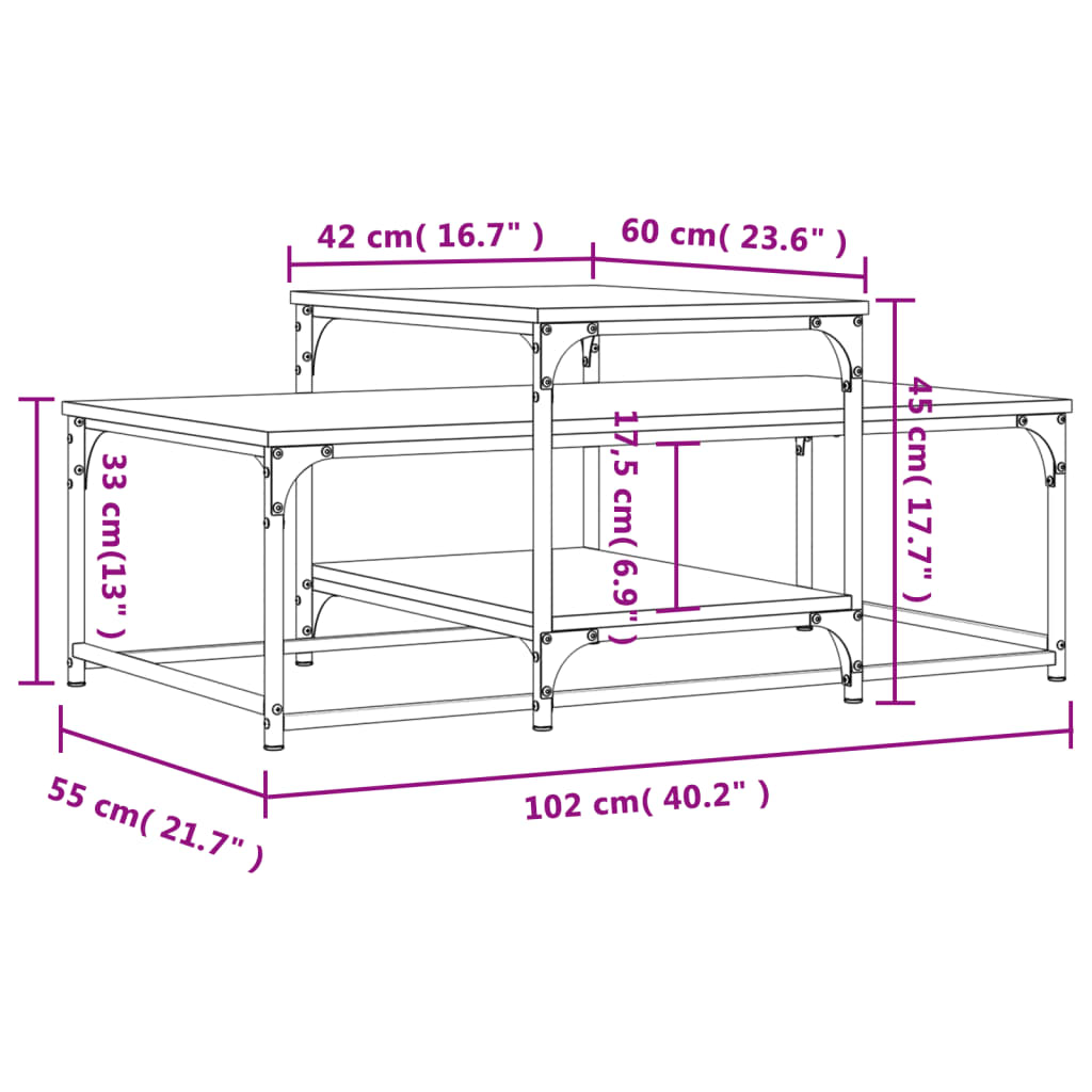 vidaXL Table basse sonoma gris 102x60x45 cm bois d'ingénierie