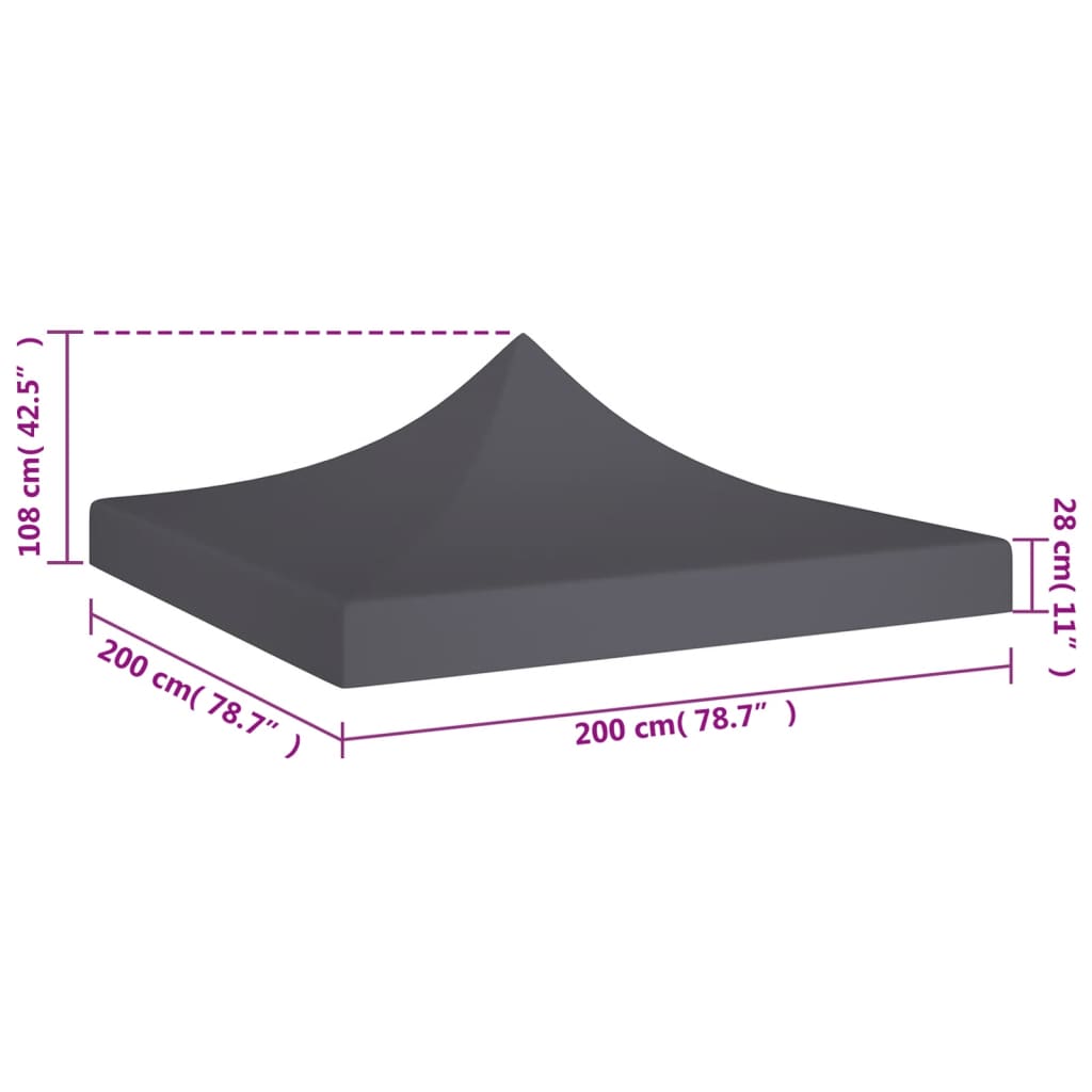 vidaXL Toit de tente de réception 2x2 m Anthracite 270 g/m²