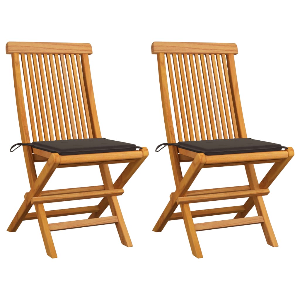 vidaXL Chaises de jardin et coussins taupe lot de 2 Bois teck massif