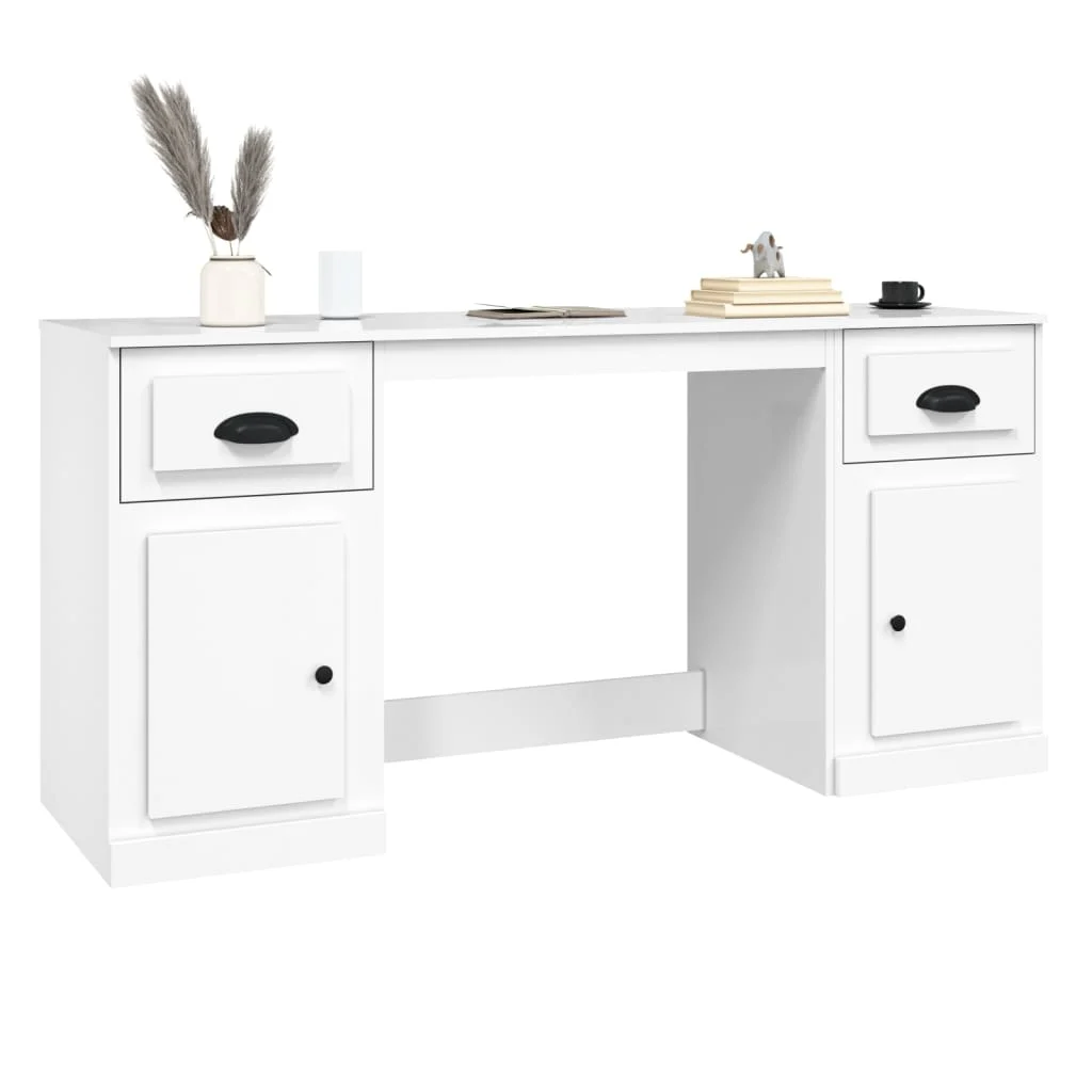 vidaXL Bureau avec armoire blanc brillant bois d'ingénierie