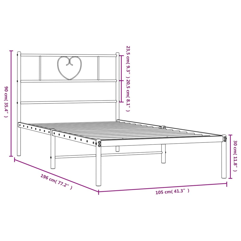 vidaXL Cadre de lit métal sans matelas et tête de lit blanc 100x190 cm