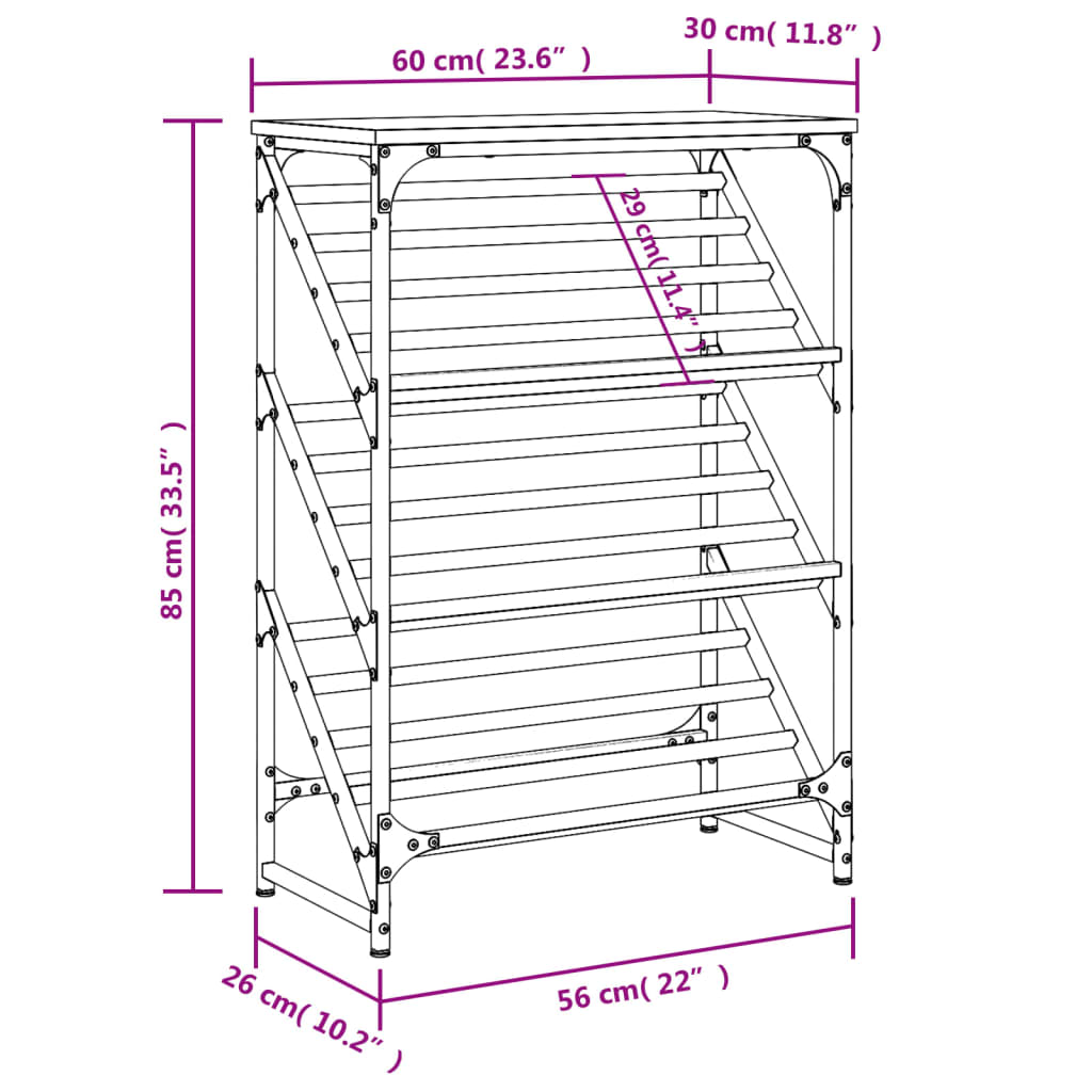 vidaXL Étagère à chaussures chêne sonoma 60x30x85 cm bois d'ingénierie