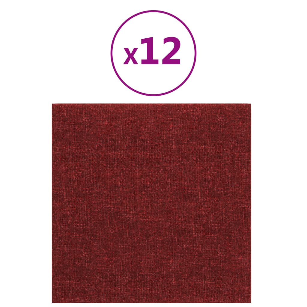 vidaXL Panneaux muraux 12 pcs Rouge bordeaux 30x30 cm Tissu 1,08 m²
