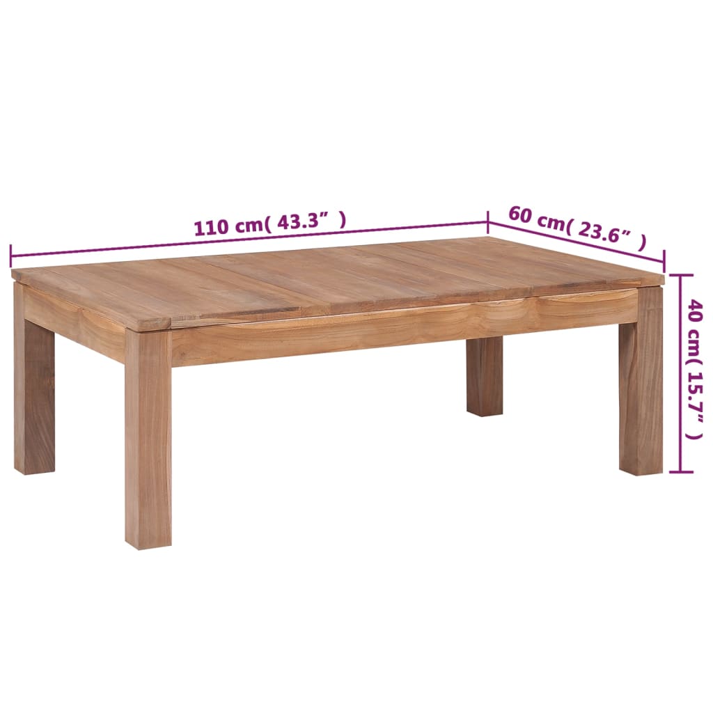 vidaXL Table basse Bois de teck et finition naturelle 110x60x40 cm