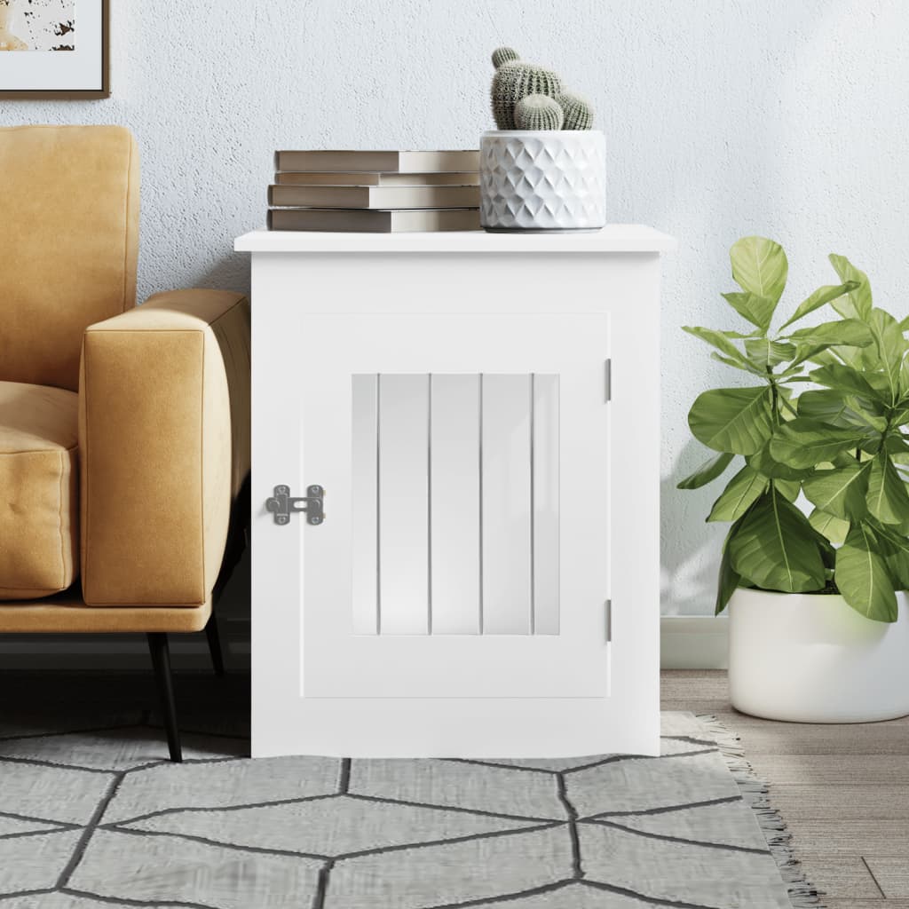 vidaXL Meuble de cage pour chiens blanc 55x75x65 cm bois d'ingénierie