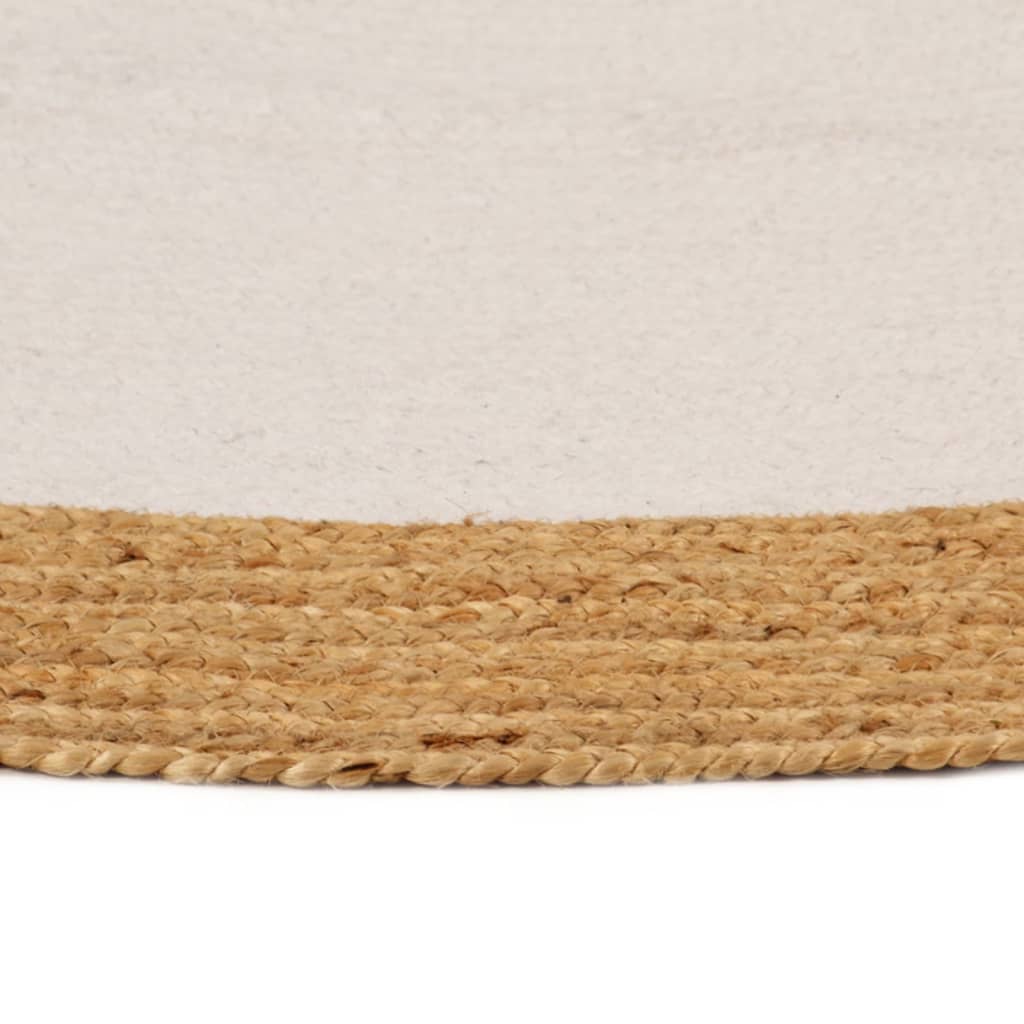 vidaXL Tapis tressé Blanc et naturel 150 cm Jute et coton Rond