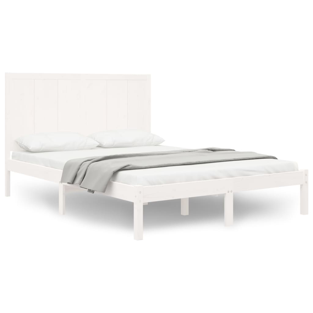 vidaXL Cadre de lit Blanc Bois de pin massif 135x190 cm Double