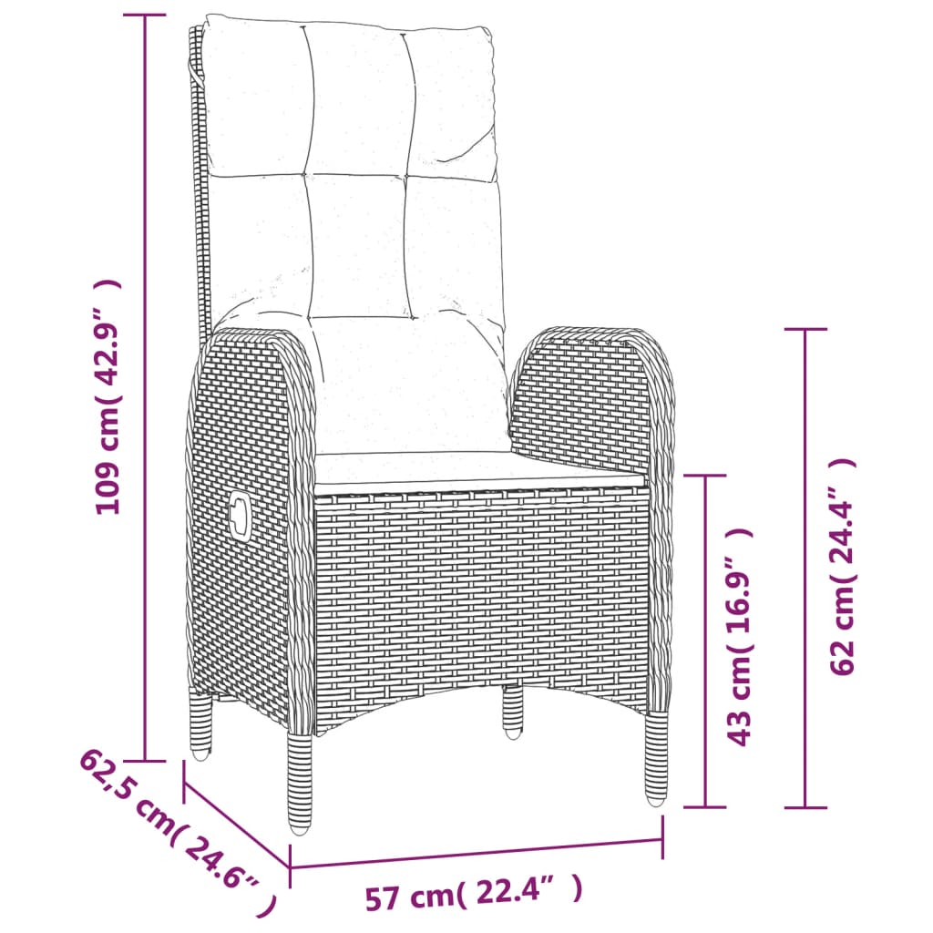 vidaXL Ensemble à manger jardin et coussins 7 pcs Noir et gris Rotin