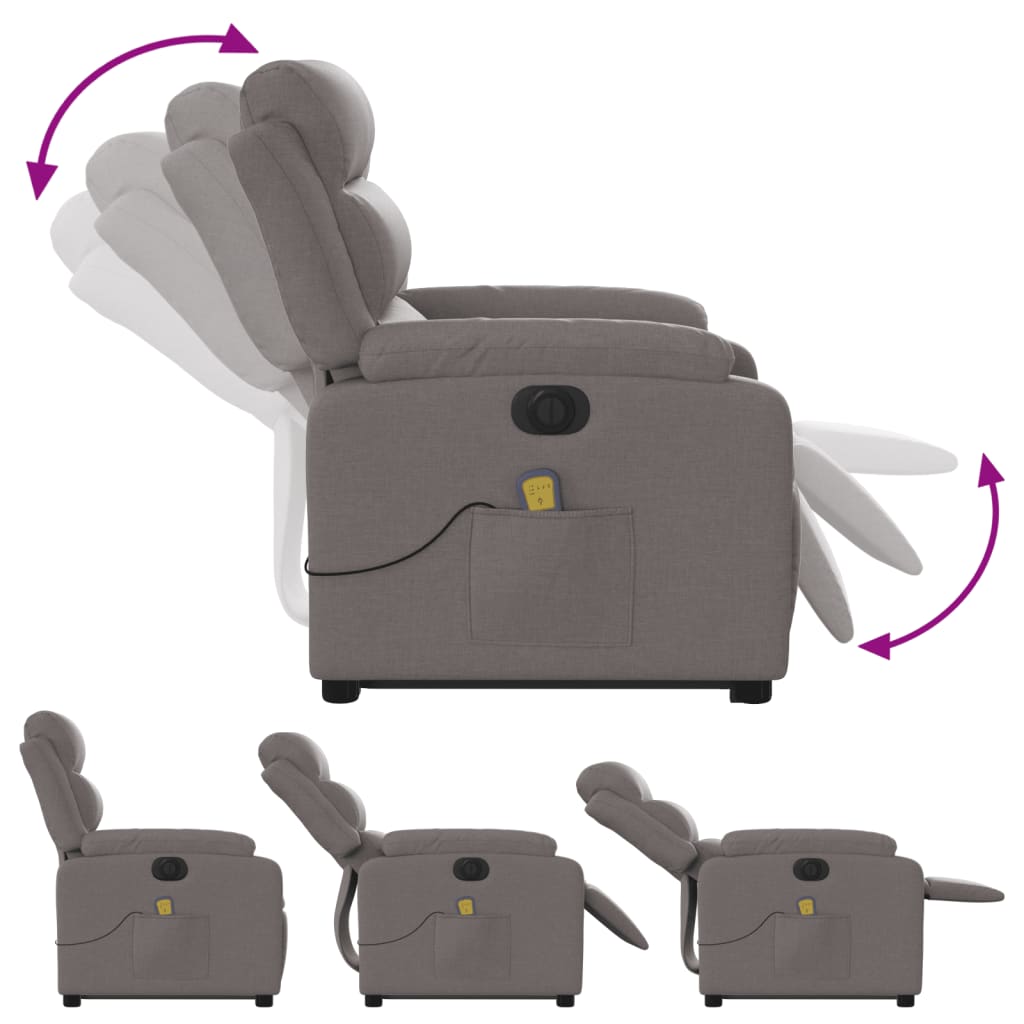 vidaXL Fauteuil inclinable de massage électrique Taupe Tissu