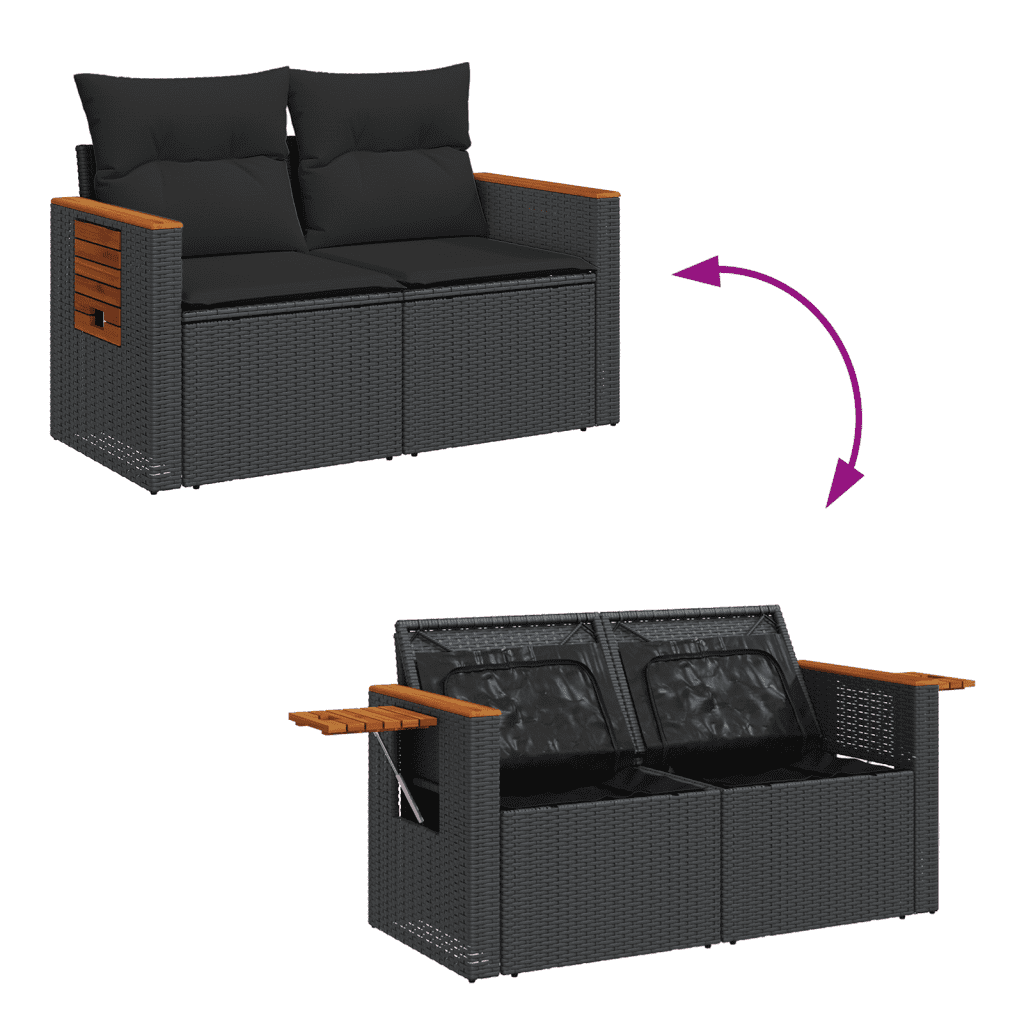 vidaXL Salon de jardin 3 pcs avec coussins noir résine tressée