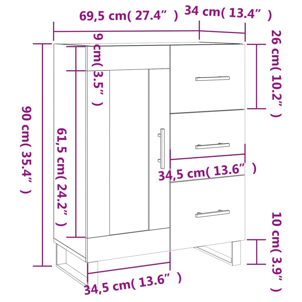 vidaXL Buffet blanc 69,5x34x90 cm bois d'ingénierie