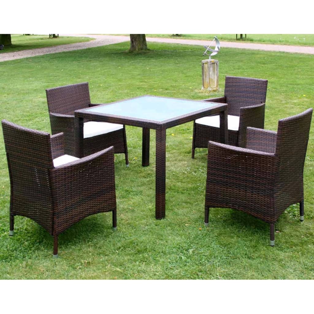 vidaXL Mobilier à dîner jardin 5 pcs et coussins Résine tressée Marron