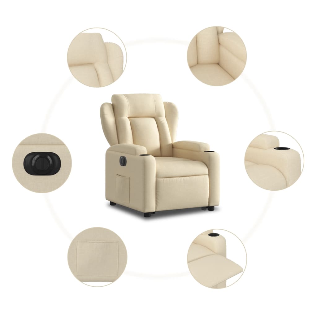 vidaXL Fauteuil inclinable électrique crème tissu