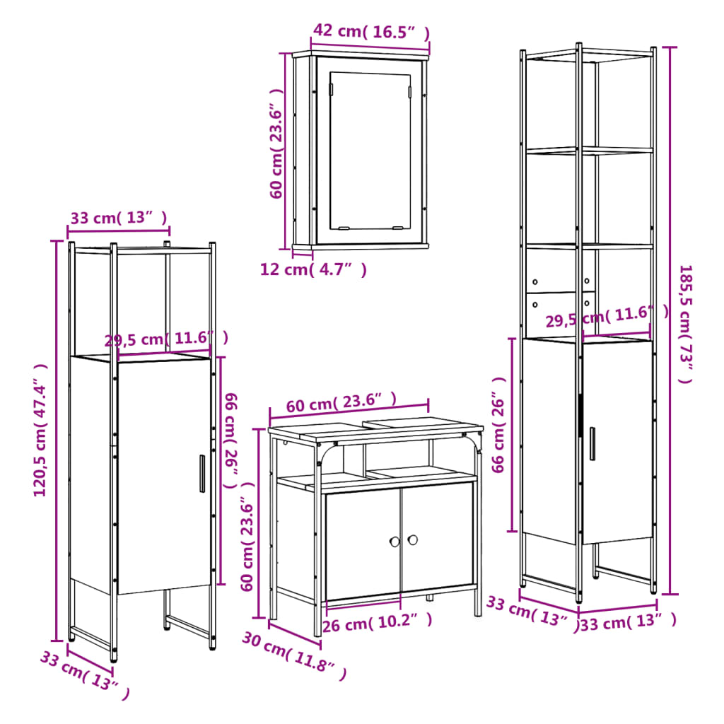 vidaXL Ensemble de meubles de salle de bain 4 pcs Chêne fumé Bois