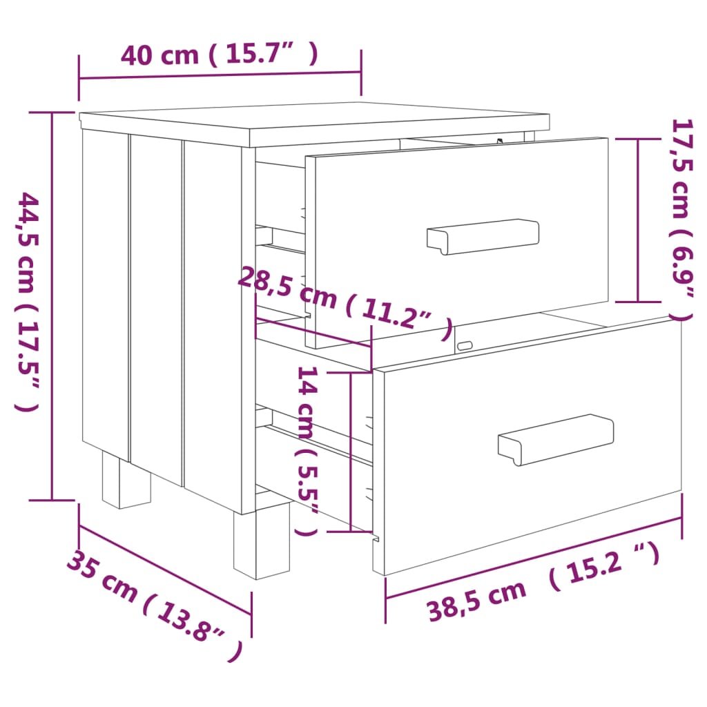 vidaXL Table de chevet HAMAR Marron miel 40x35x44,5 cm Bois de pin