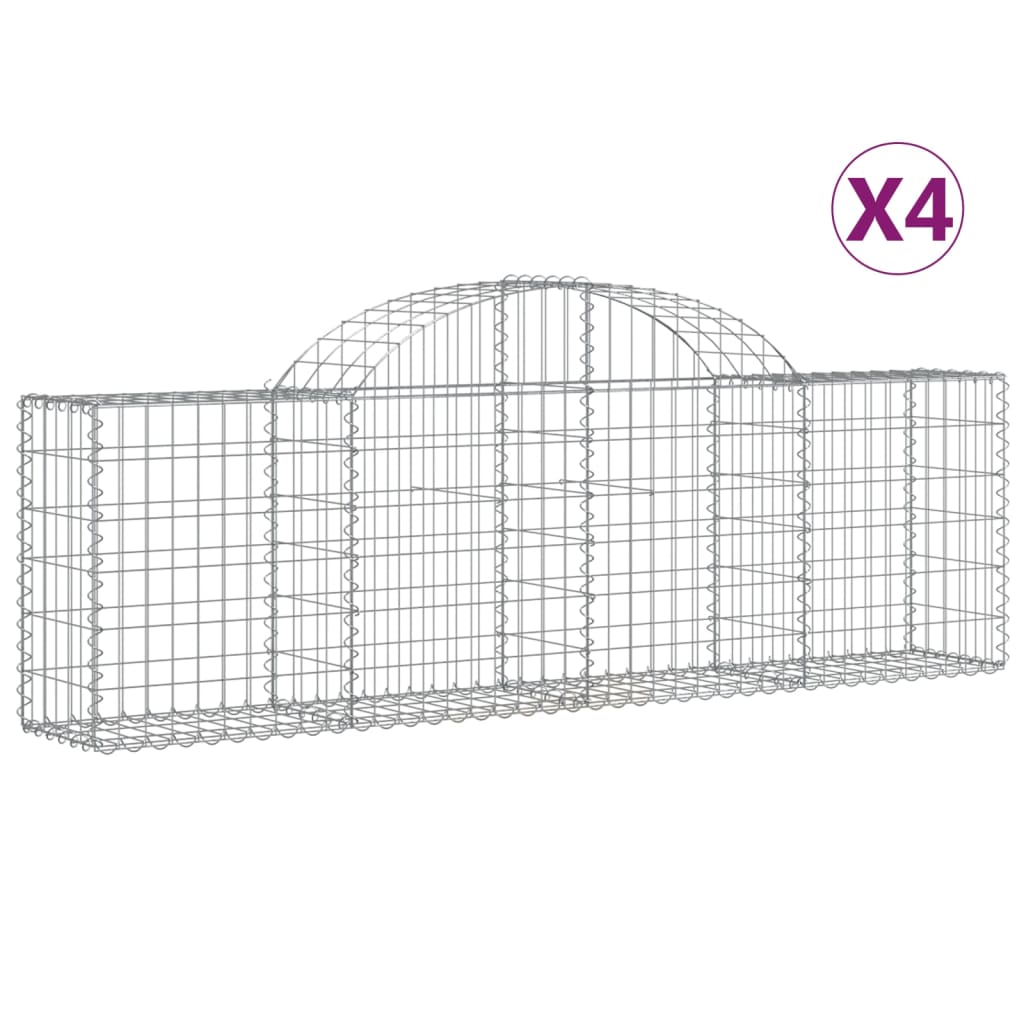 vidaXL Paniers à gabions arqués 4 pcs 200x30x60/80 cm Fer galvanisé