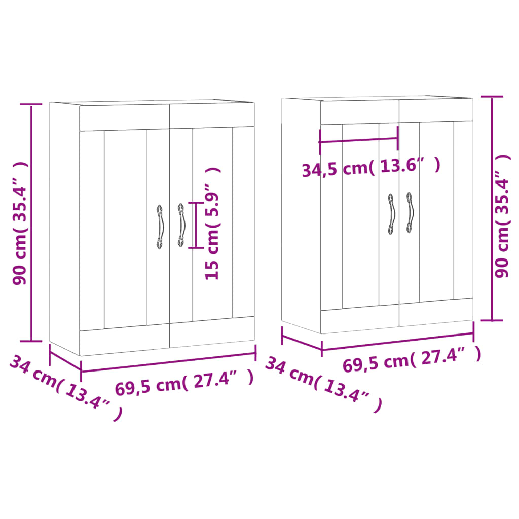 vidaXL Armoires murales 2 pcs gris béton bois d'ingénierie