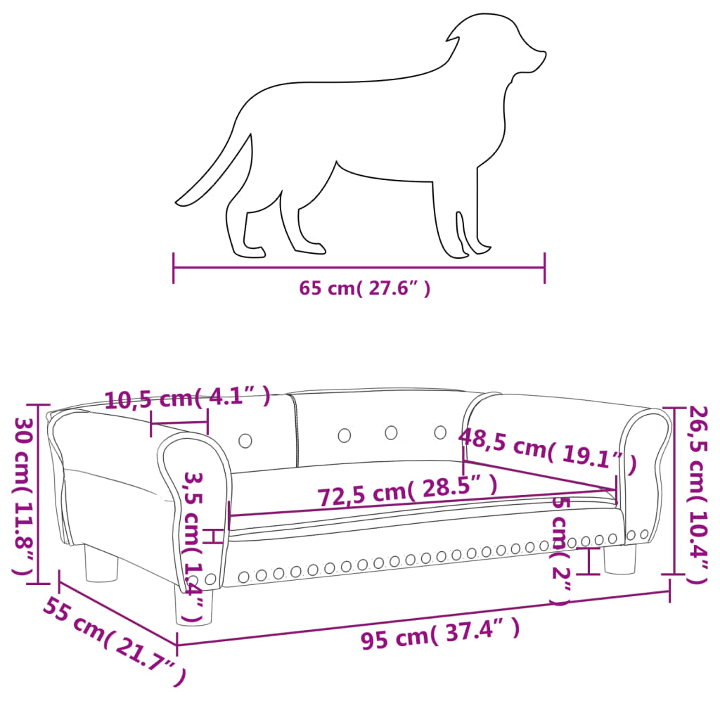 vidaXL Lit pour chien gris 95x55x30 cm similicuir