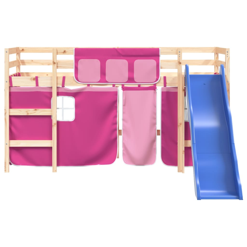 vidaXL Lit mezzanine enfants et rideaux rose 80x200cm bois pin massif